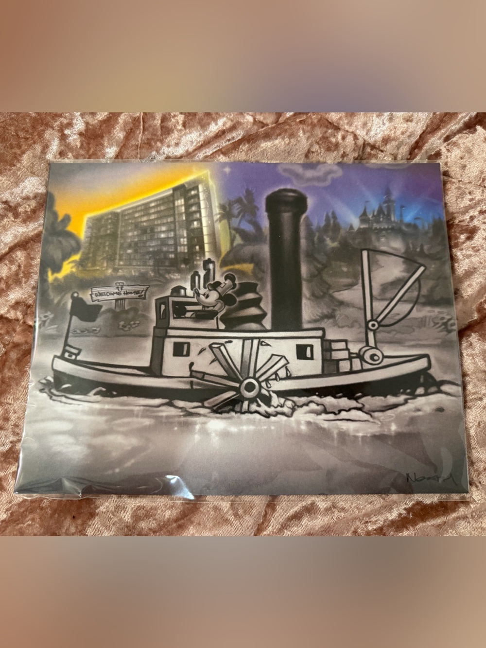 Disney Black, White, Yellow and Purple Steamboat Mickey Mouse Art Print